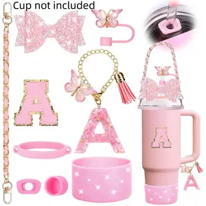 9-Piece Water Bottle Decoration Set, Bow Letter Charms & Pendant Cup Chain, Gift Set for Friends, 26 Letter Styles Available, Drinkware, Mug, Tumbler