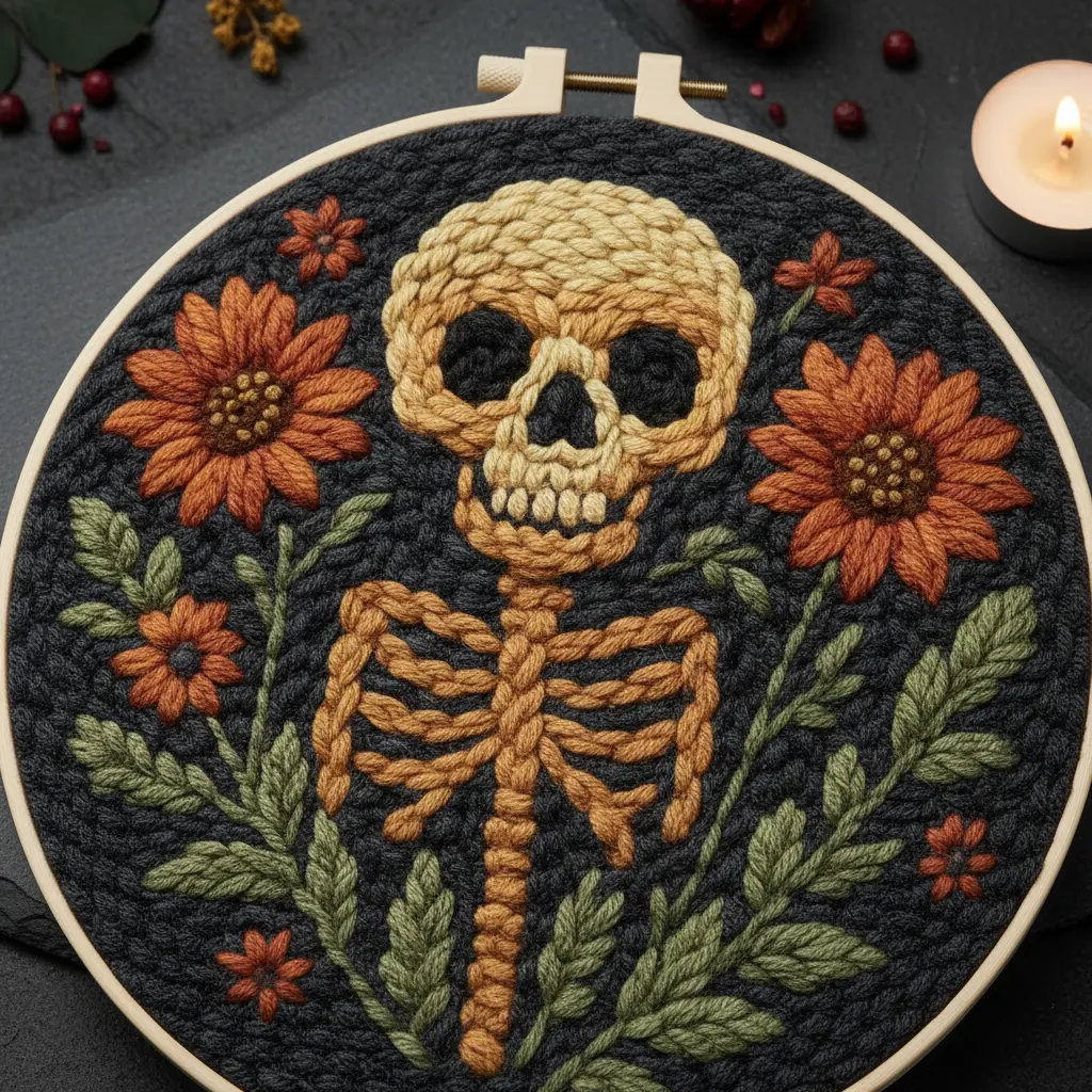 Skull & Floral Punch Needle Embroidery Kit | Beginner Craft Kit