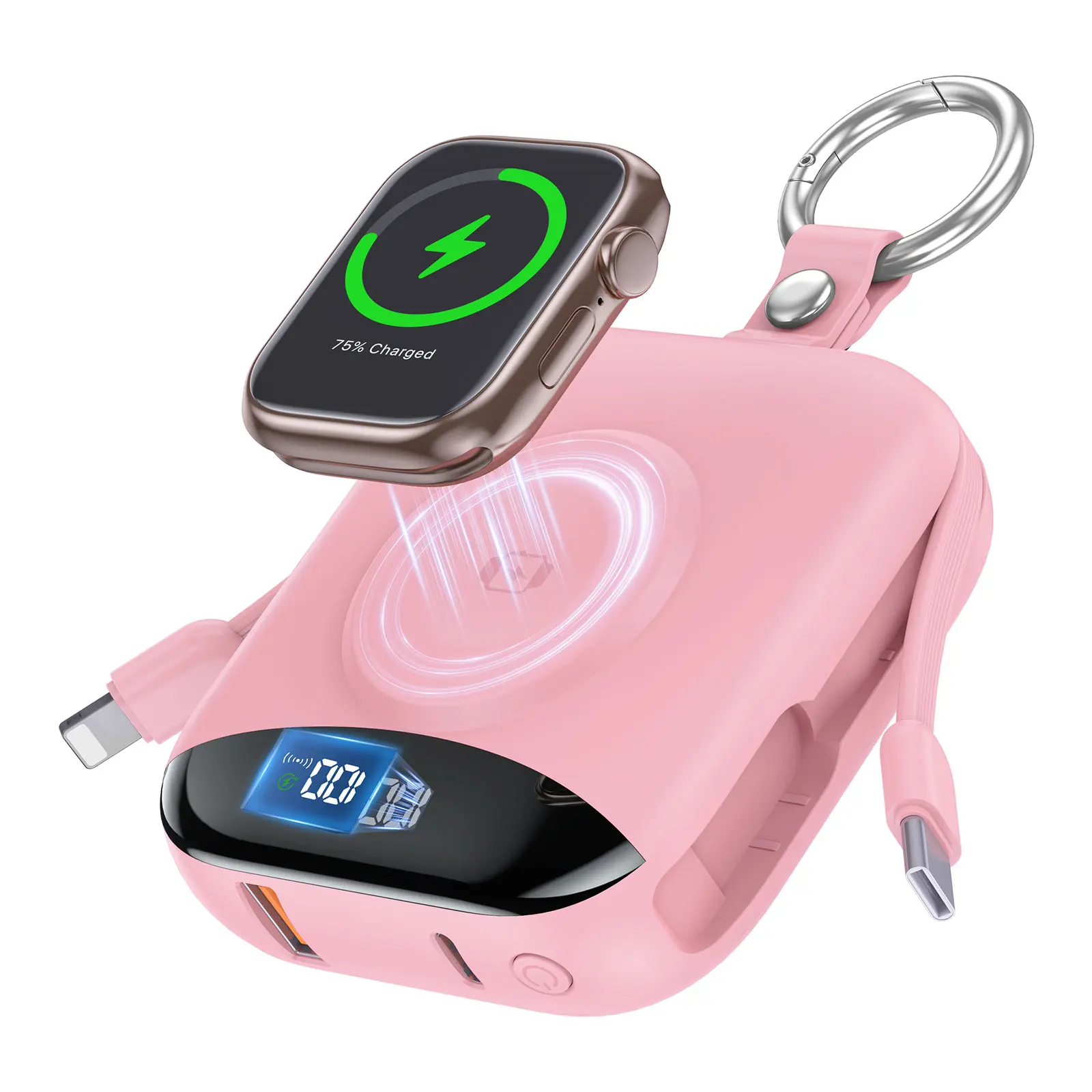 Diamuar 10000mAh 22.5W Fast Charging Portable Charger - Universal Power Bank with Built-in Cables, LED Display, Keychain, Chargeable Mobile Phone Accessories for iPhone, iWatch 10/9/8/7/6/SE/5/4 (Father's Day, Back to School Gifts)