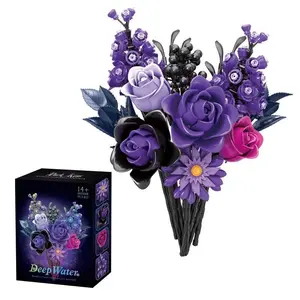 Deep Sea Mystery Building Block Bouquet - Elegant Dark Floral Arrangement with Faux Petals, 822 Pieces for Dark Aesthetic Enthusiasts and DIY Builders, Stunning Home Decor/Desktop Display