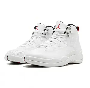 Vibe Sneaker Drop! White Red Accent Perforated Full Grain Leather High Top Bball Shoes Black Trim Vintage Chunky Sole Streetwear Daily Wear Trainer Kicks