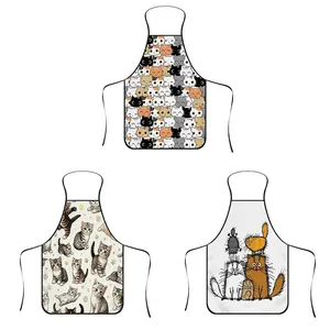 Cartoon Cat Print Apron, Cute Kitchen Cooking Apron for Cat Lovers, Fun Gift Idea, Easy Cleaning Apron, Funny Apron, Durable and Easy to Clean
