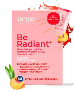 BeMe Liquid Collagen for Women - 2500mg Verisol Collagen Liquid with Biotin, CoQ10 & Vitamin C - Clinically Proven Collagen Peptides for Hair, Skin & Nails - 15 Peach Sachets