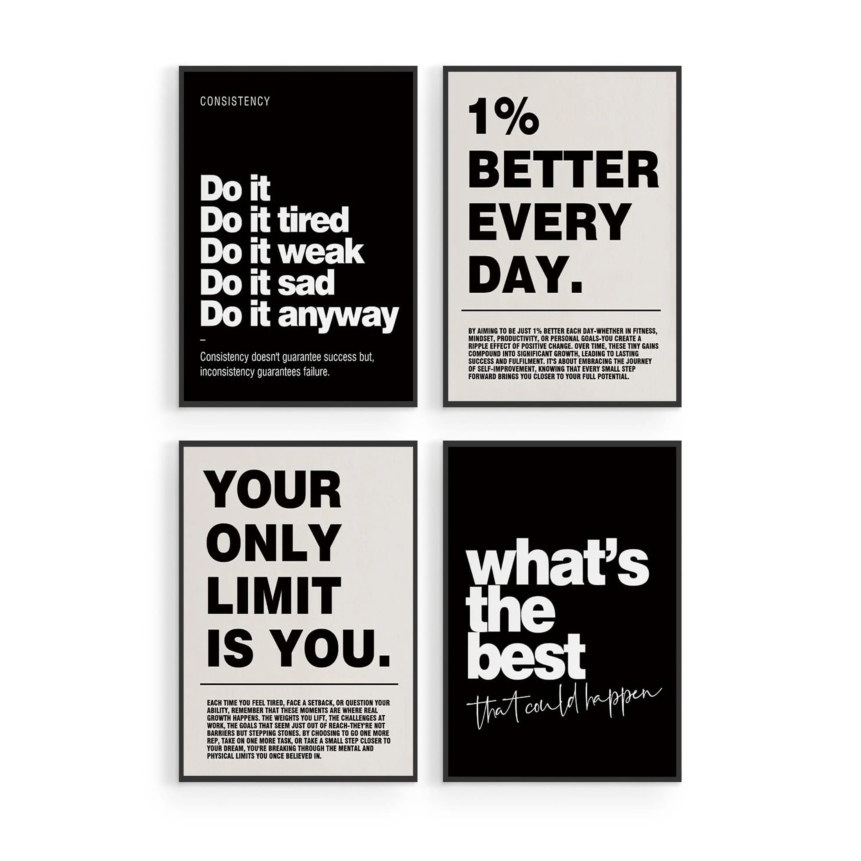 Black And White Vintage Office Motivational Poster Wall Decor, Black Modern Motivational Quotes Decor For Office Home living Room Bedroom