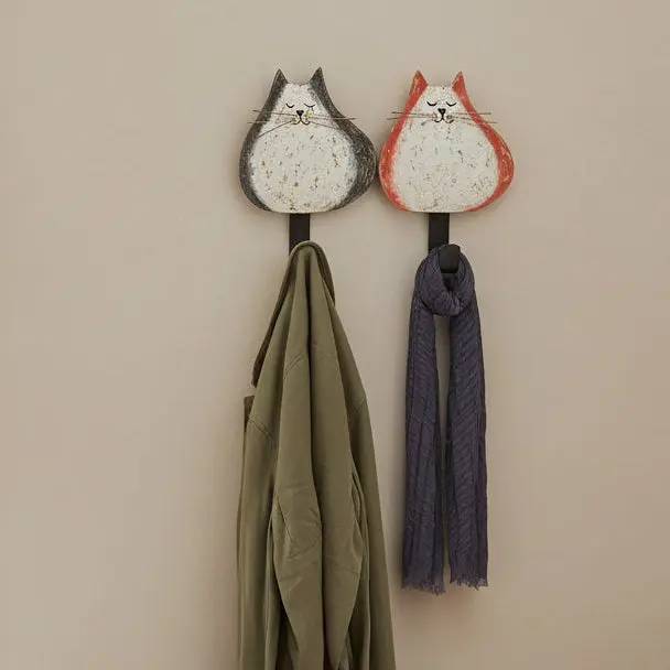 Decorative Metal Tabby Cat Wall Hooks, Hangable Home Organiser for Room Storage & Organization