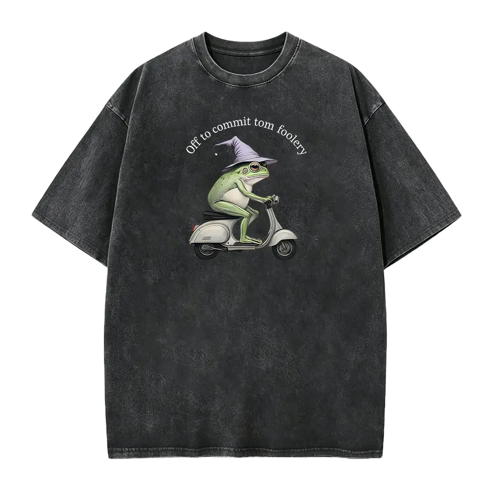 Off to Commit Tom Foolery Frog T-shirt, Funny Weirdcore Sayings Unique Tshirt Tee Adults Men Women Meme Graphic Sarcastic