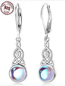 925 Sterling Silver Moonstone Decor Dangle Earrings, Vintage Style Drop Earrings, High Quality Earrings for Women, Fashion Jewelry Accessories for Party, Daily Decor, Earrings Dangling