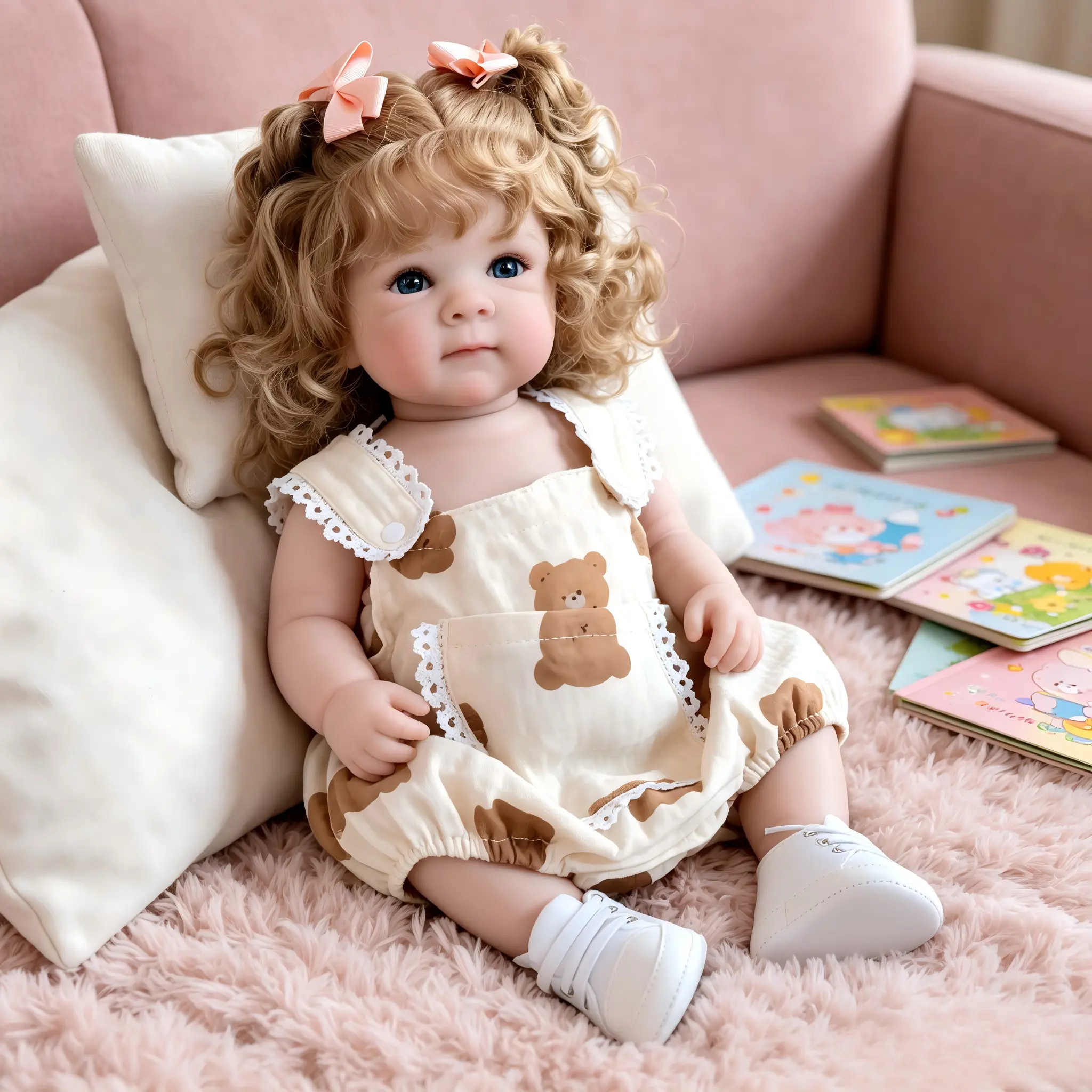 18in Realistic Anatomically Correct Bettie Reborn Newborn Baby Girl Doll - Rooted Brown Curly Hair, Bright Blue Eyes, BPA-Free Magnetic Pacifier, Complete Doll Accessories Kit, No Battery Needed, Nitrosamine-Free Collectible Toy for Kids 3+ Birthday Gift
