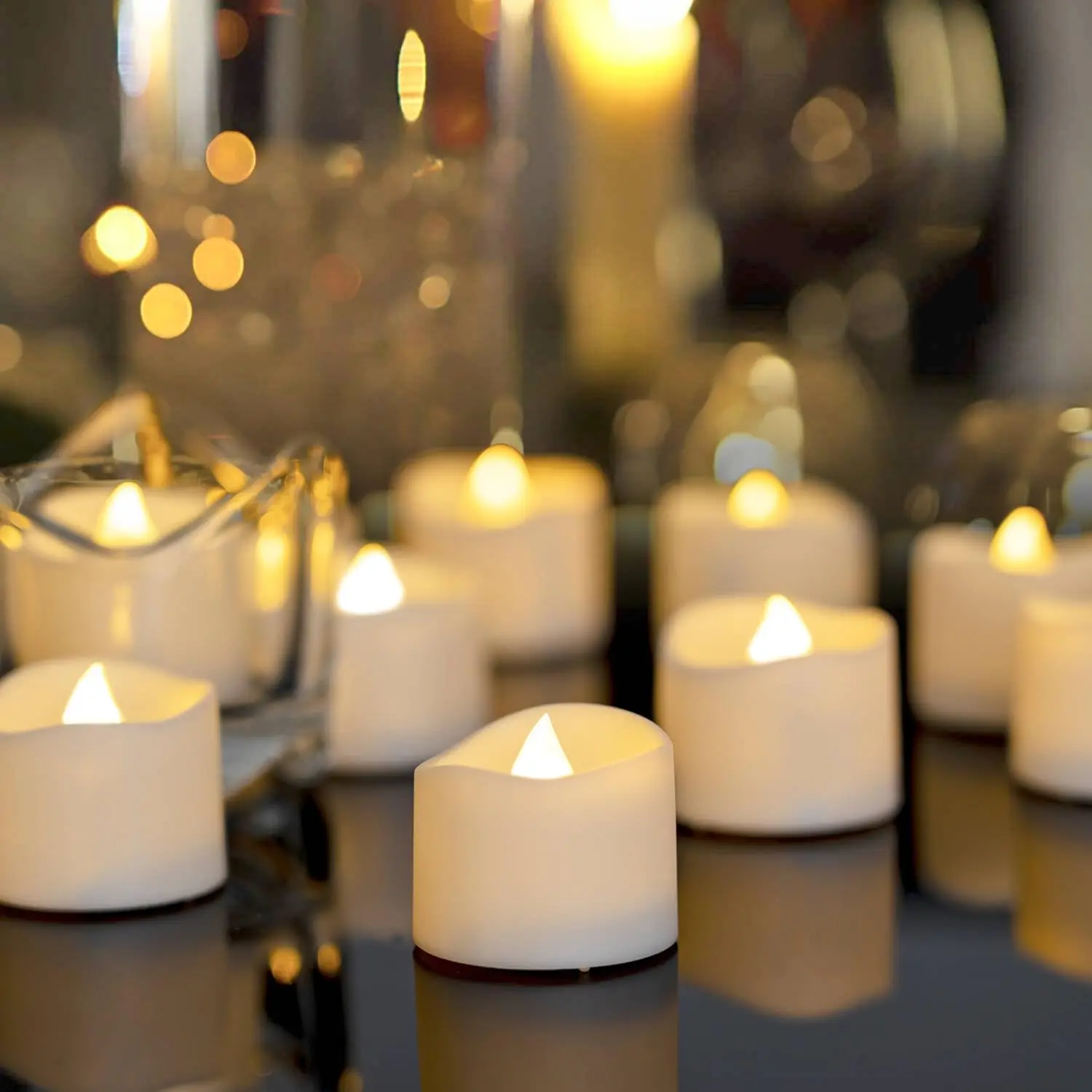 24-Pack / 48-Pack Novelty Flickering Flameless Tea Lights Candles, 200+Hours Battery-Operated LED Fake Candles for Wedding Table Centerpieces,Proposal,Anniversary, White Base, Ø1.5'' × H1.3''