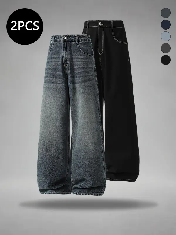 Men's Baggy Jeans Y2K Vintage Wide Leg Denim Pants Trousers
