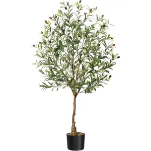 Artificial Olive Tree 4ft Tall Faux Potted Olive Silk Plant Fake Olive Branches and Fruits Artificial Tree for Office House Living Room Home Decor Decorative Round Set