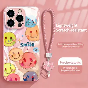 Brand new high-end pink smiley face phone case for women , compatible with iPhone 17/16/15/14/13/12/11 Pro Max Plus and Samsung S and A series, features a lucky four-leaf clover bracelet, simple and stylish, available in multiple colors 995