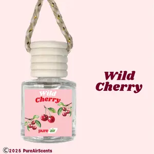 Wild Cherry Pure Air Scented Air Freshener Oil Diffuser - Hangable Glass Woody Design - Lasts 60+ Days - Fragrance Oil Diffuser