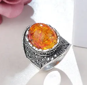 R275- Big Oval Amber Stone Ring!