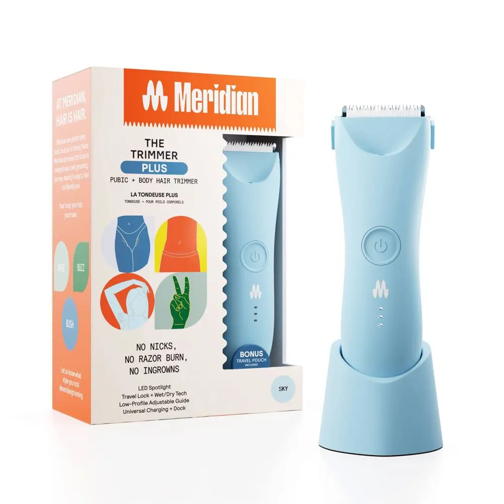 Meridian by Lumin Cordless Body Hair Trimmer with LED Light, Cleaning Brush, Charging Dock, and Bonus Pouch
