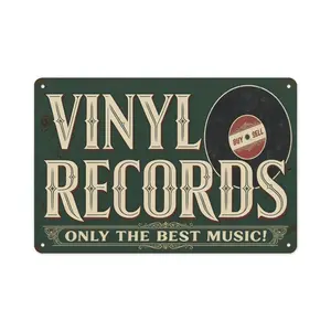 Vinyl Records "Only The Best Music" Aluminum Tin Sign, 8"×12" (20×30cm) Vintage Music Wall Art, Perfect Decor for Record Collectors, Music Rooms, Man Cave