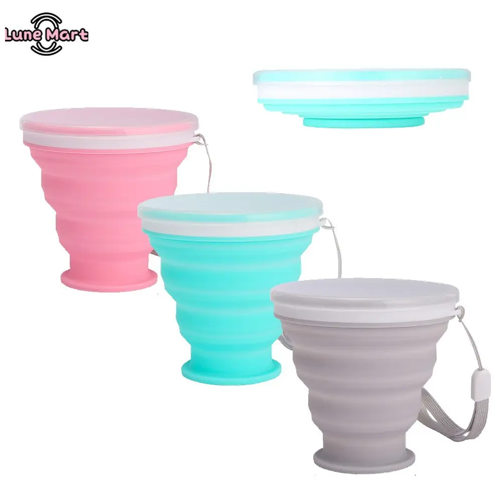 Silicone Collapsible Cups 3-Pack, 270ml Lightweight Set with Leak-Proof Lids, Compact & Portable for Camping, Hiking - Pink, Blue, Grey, Lids Included, Collapsible Form, Compact Set, Drinks