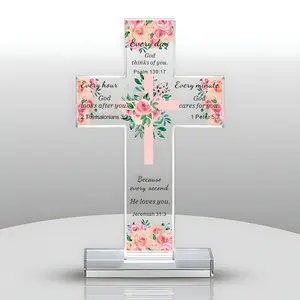 1pc Cross Gift, Jesus Cross with Bible Verse, Soft Faith Comfort in Rose Cluster, Ideal for Mother's Day, Father's Day, Easter
