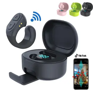 TikTok Scrolling Ring with Phone Stand, Remote Control for TikTok, Bluetooth Page Turner for iPad/Kindle App/iPhone/Android, Finger Scroller, Black