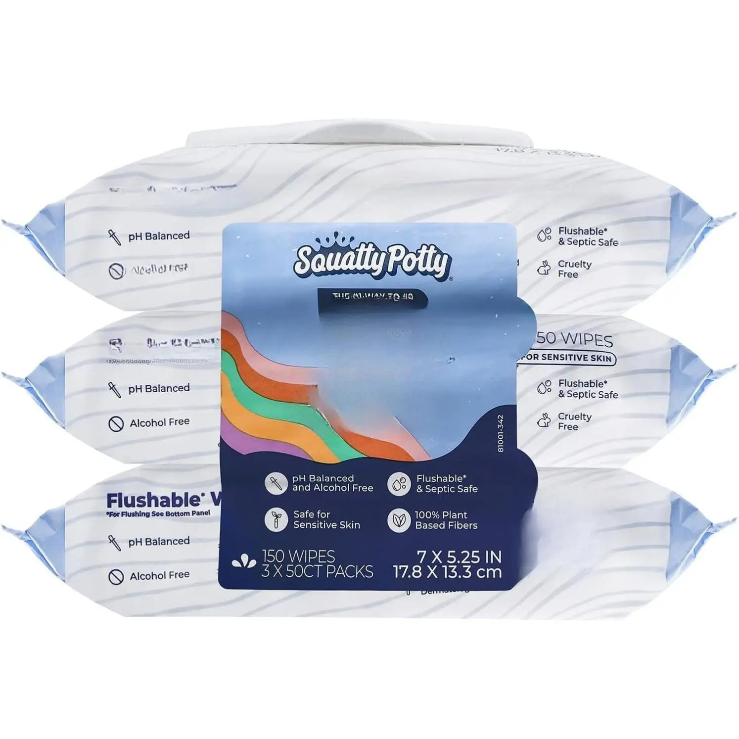 Squatty Potty Flushable Wipes - 3 Pack (150 Total Wipes) - 99% Water & Plant-Based - Green Tea, Cucumber & Aloe Spa Scent - pH Balanced - Septic Safe Adult Wet Wipes