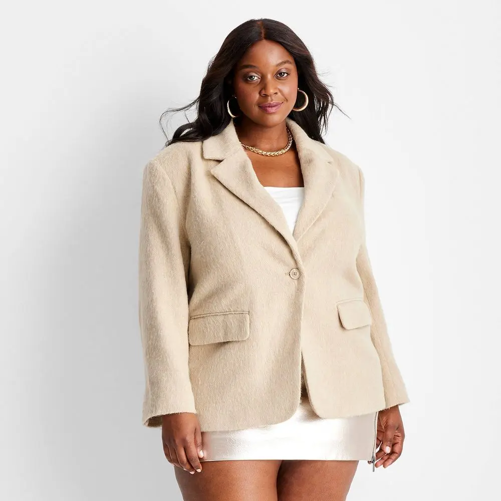 Women's Relaxed Fuzzy Blazer - Future Collective, Chic Elegant Garment with Soft Fabric and Functional Pocket