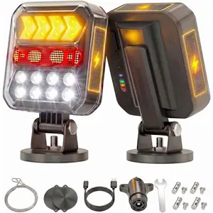 Solar Wireless Trailer Lights - Turn/Brake/Tail/Reverse Modes, Magnetic Towing Lights with Reflectors, 100FT 2.4GHz, USB-C Rechargeable, IPX6 Waterproof for Truck, Boat, RV