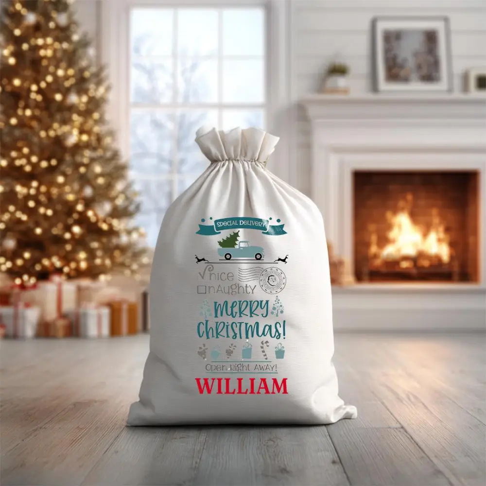Nice List Christmas Delivery Sack Personalized Santa Gift Bag Holiday Tree Truck Sack