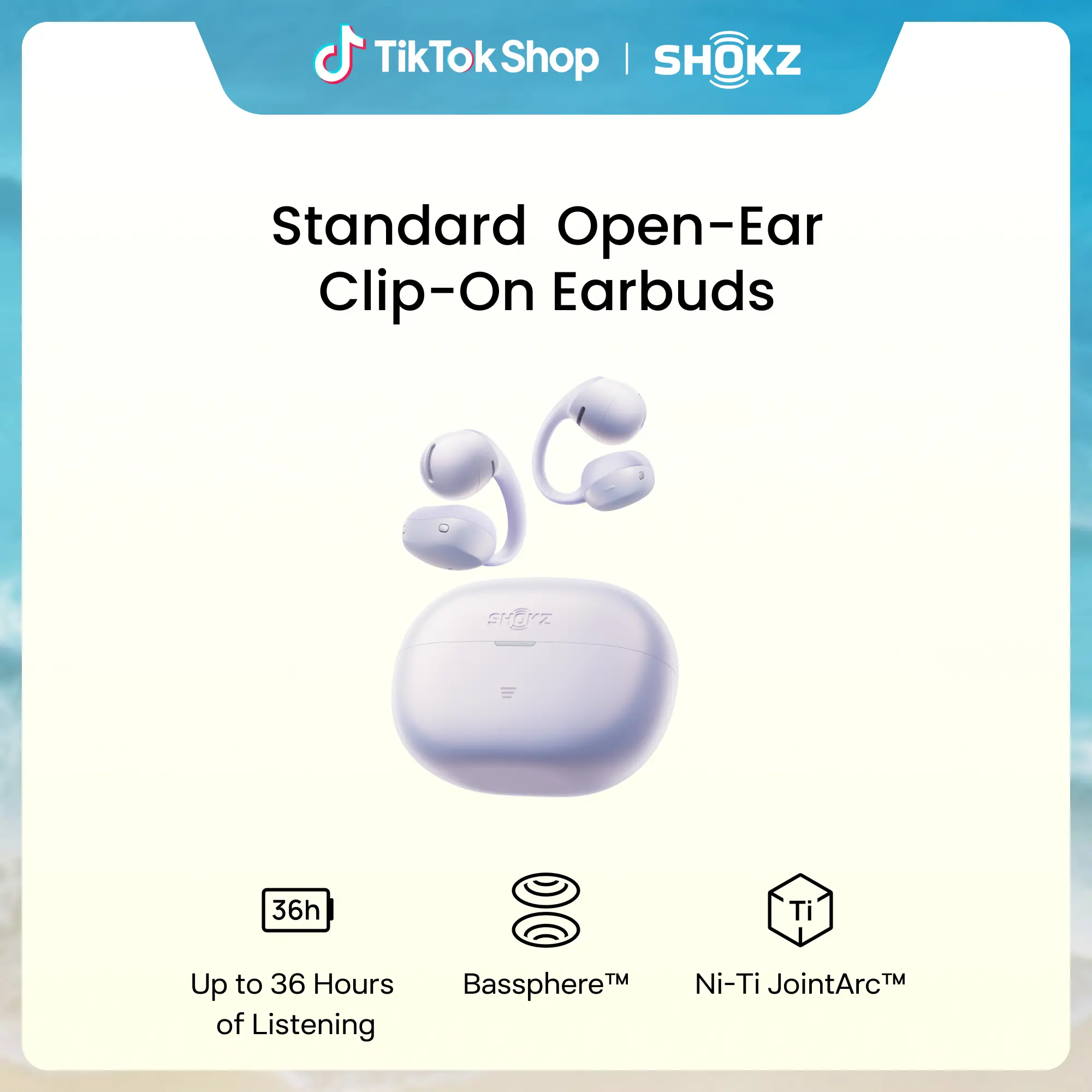 SHOKZ OpenDots Air - Open-Ear, Clip-On Earbuds - Bluetooth 6.1, Up to 36 Hours of Listening, Interchangeable Earbuds, Touch Controls, Dual AI Noise-Canceling Microphones, IP55, Bassphere Technology, DirectPitch Technology