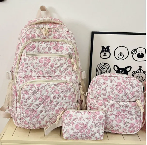 3pcs Women's Large-Capacity Backpack, Zipper Closure, Flower Print, Cute and Versatile Design, Personalized Trendy Style, Ideal for School, Commute, and Shopping, Casual Printed Backpack