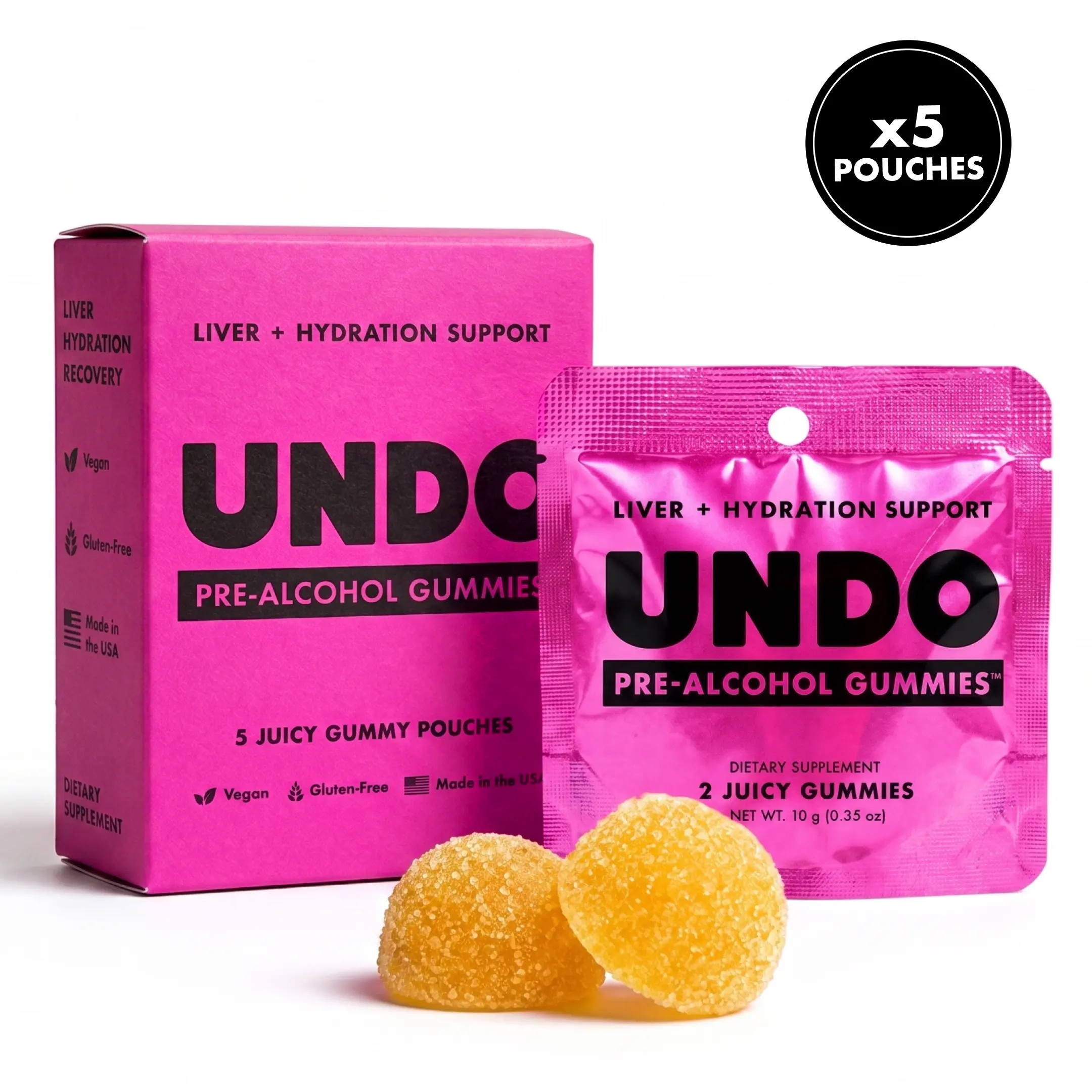 UNDO Pre-Alcohol Gummies - 5-Pack  DHM, Milk Thistle, B Vitamins & Electrolytes for Liver & Hydration Support | Tropical Flavor