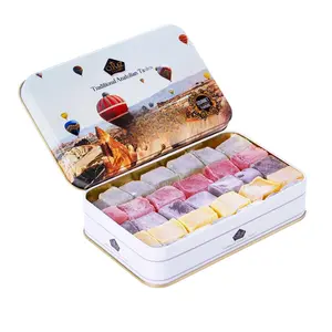 Cerez Pazari Turkish Delight Candy Gift Basket, Luxury Lokum Dessert, Gourmet Christmas Holiday Corporate Food Gifts in Elegant Tin Box, With 5 Unique Flavors, No Nuts, 13.2 oz.
