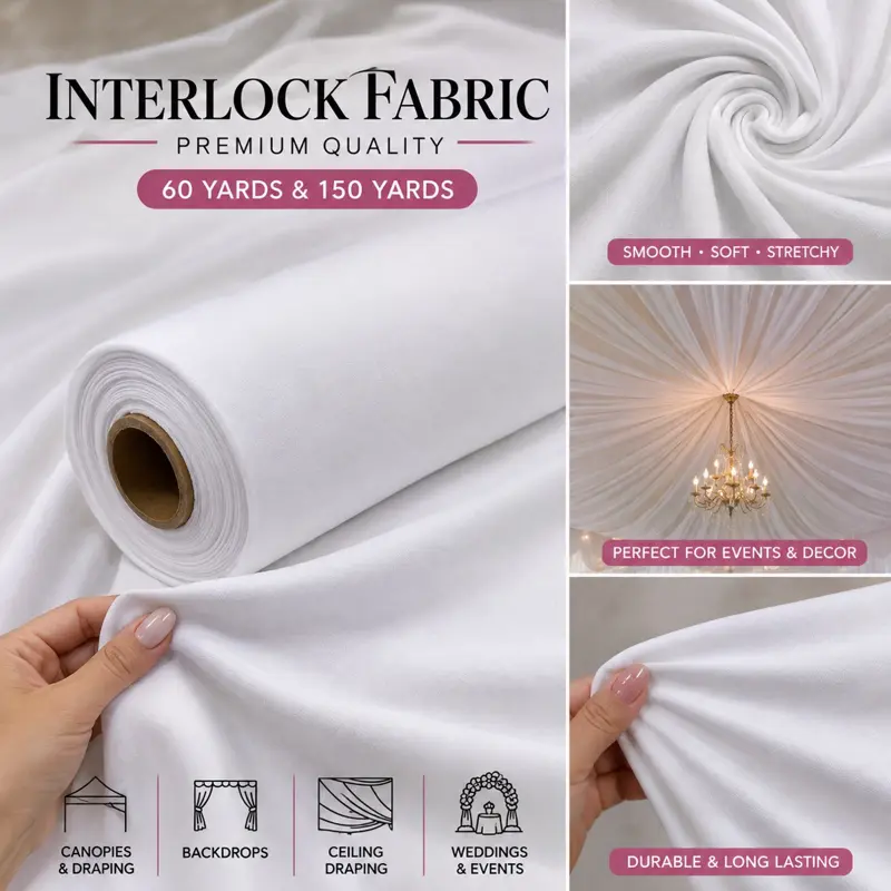 Interlock Fabric Roll | 60 & 150 Yards | Event Canopy, Wedding & Draping Fabric | Bulk Wholesale