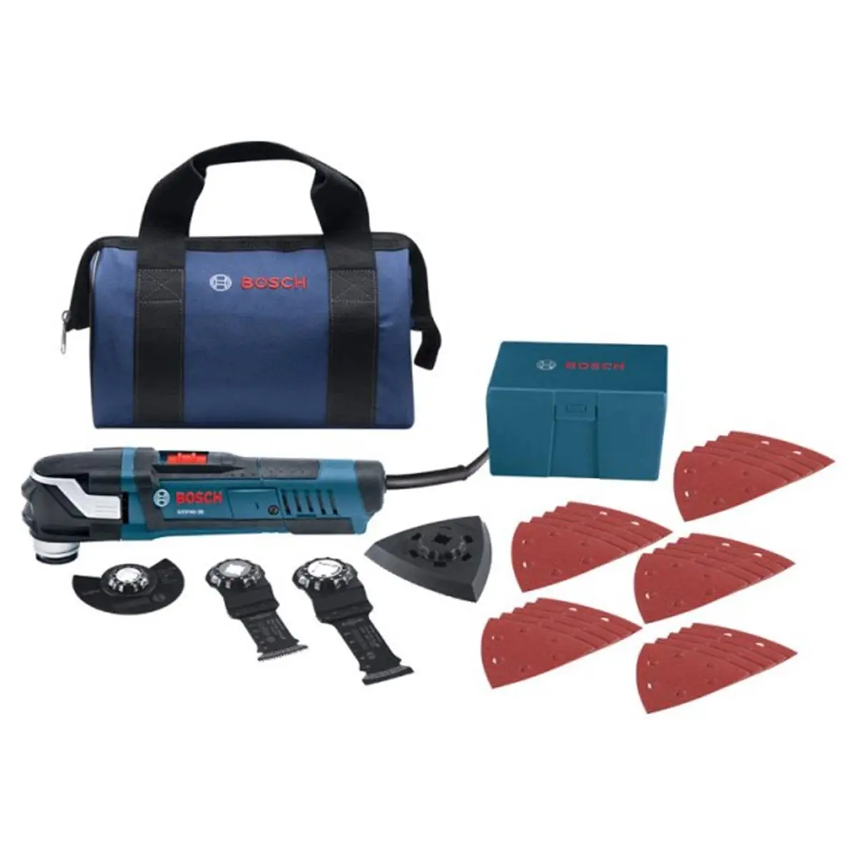 BOSCH GOP40-30B 120V StarlockPlus Oscillating Multi-Power Tool Kit with Snap-In Accessory Kit, Tool Box, Home Set, Flush Cut Function and Variable Speeds, Home Tool Set