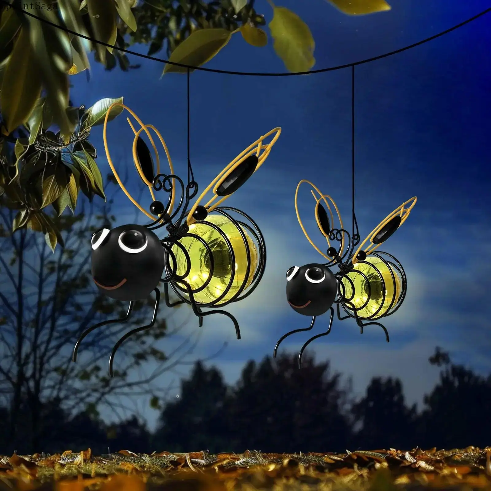 Outdoor Hanging Solar‑Powered Bee Lights, Glowing Metal Bee Ornaments with Hook & Spring Design, Waterproof Solar Garden Decor Lights, Whimsical Backyard Yard Decoration, Auto‑On Night Lighting Accessory, Ideal for Patio, Lawn, Garden Pathway and Outdoor