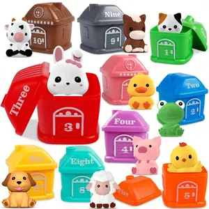 Learning Toys for Toddlers 1 2 3 Years Old, 10pcs Farm Animals  with 10pcs Barn,  Finger Puppets Toys for Kids,Montessori Counting Matching & Color Sorting Toy Set,Easter Christmas Birthday Gift for Toddler Boys Girls