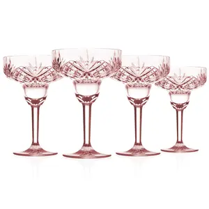 212 MAIN Dublin Brilliant Cut Acrylic Blush Margarita Glasses - 4-Piece Glassware Drinkware Set, Crystal Look, Cocktail Shape, Ideal for Cocktails, Poolside Use, Drinkware Sets