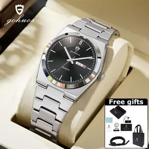 GOHUOS Men's Casual Business Round Dial Analog Quartz Watch, Fashion Watch for Party, Daily Clothing Decor, Trendy All-match Watch for Birthday Gift with Box, Trendy Exquisite Watch