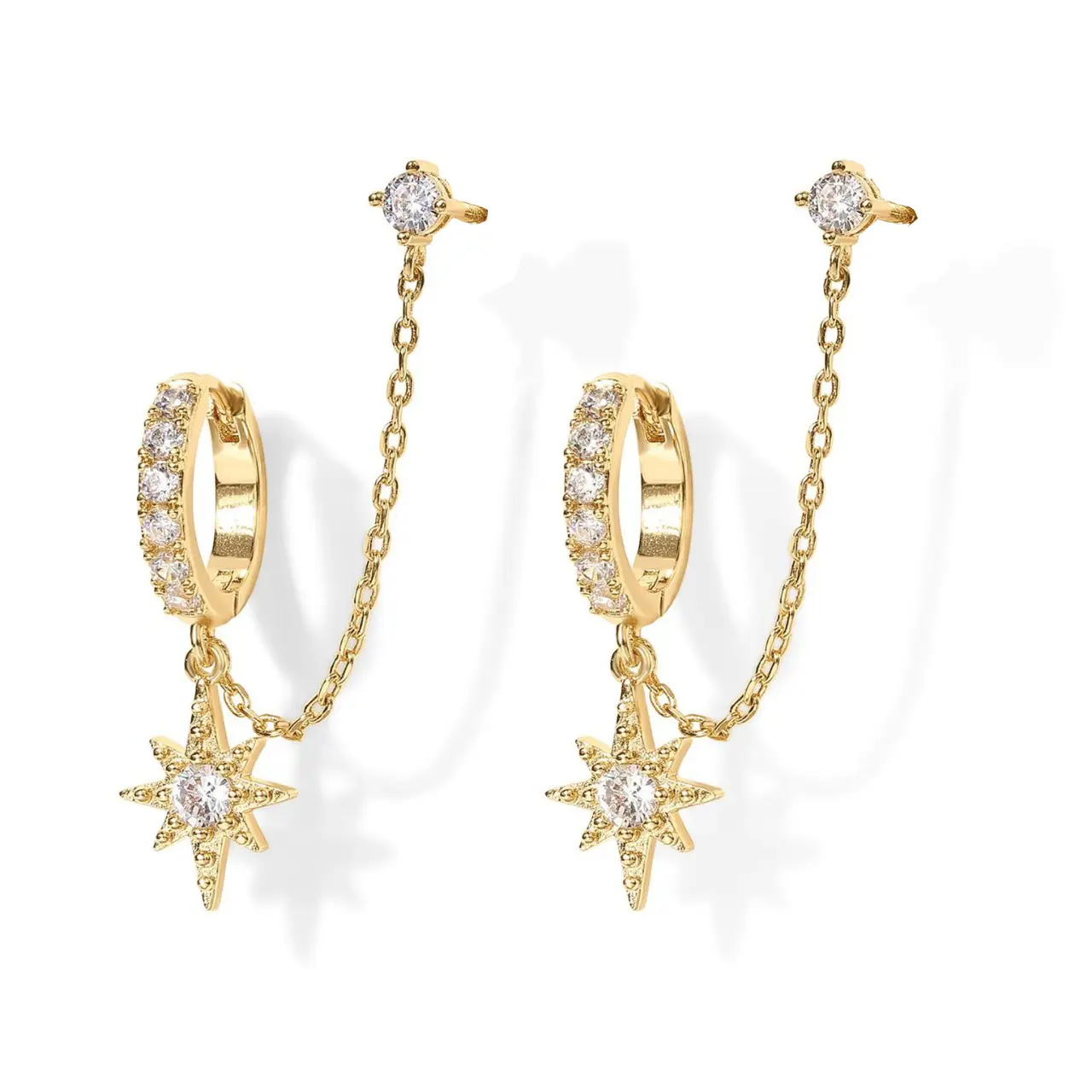 Gold Color Earrings For Women Double Piercing Dangle Chain Huggie Hoop Earrings Stud Earring For Women