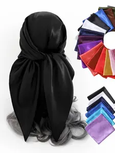 Classic Solid Color Silk Scarf for Women, Trendy European Style Versatile Shawl, Faux Silk Headscarf 90cm Square, All Seasons, Silk Feeling Scarf