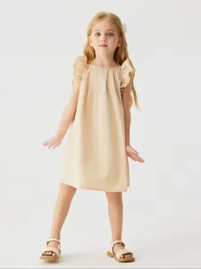 Toddler Girl's Solid Ruffle Trim Dress, Cute Casual Sleeveless A Line Dress for Summer, Kids Clothes for Daily Wear