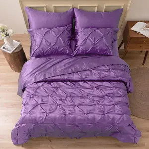 Satin Comforter Queen 7 - Luxurious Pinch Pleat with Comforter, Flat Sheet, Sheet, Pillowcases  Shams, Super Silky for (Queen, Lavender)