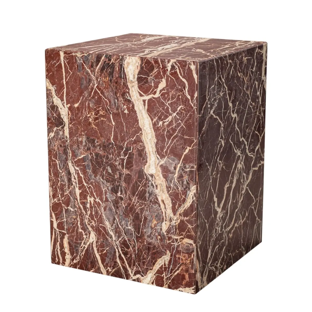 HomeRoots 20-in Red Marble Square Block End Table - Modern Nightstand, Indoor Entryway Sofa Table (Model 569938)