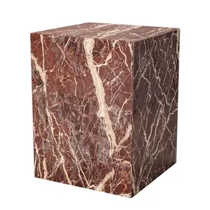 HomeRoots 20-in. Red Marble Square Block End Table - Modern Nightstand, Entryway Sofa Table (Model 569938)