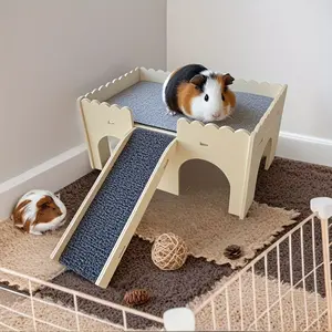 Large Durable Wooden Hamster Villa Castle, Multi-Level Playhouse with Ramp, Easy Assembly Pet Enclosure, Hamster Cage Habitat, Climbing & Playing Space