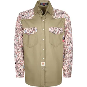 FR Shirts Pearl Snaps Two Tone Plaid/Solid Flame Resistant Cotton Welding Shirt NFPA 2112 CAT 2