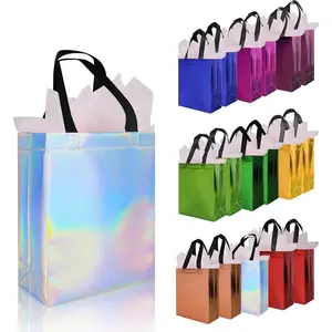 cabzymx 18 Pcs Multicolor Small Gift Bags Bulk, 8 x 3.9 x 9.8 In Glossy Non-woven Party Bags, Reusable Goodie Bags with Sturdy Base for Birthday, Wedding, Party, Holiday- 9 Colors