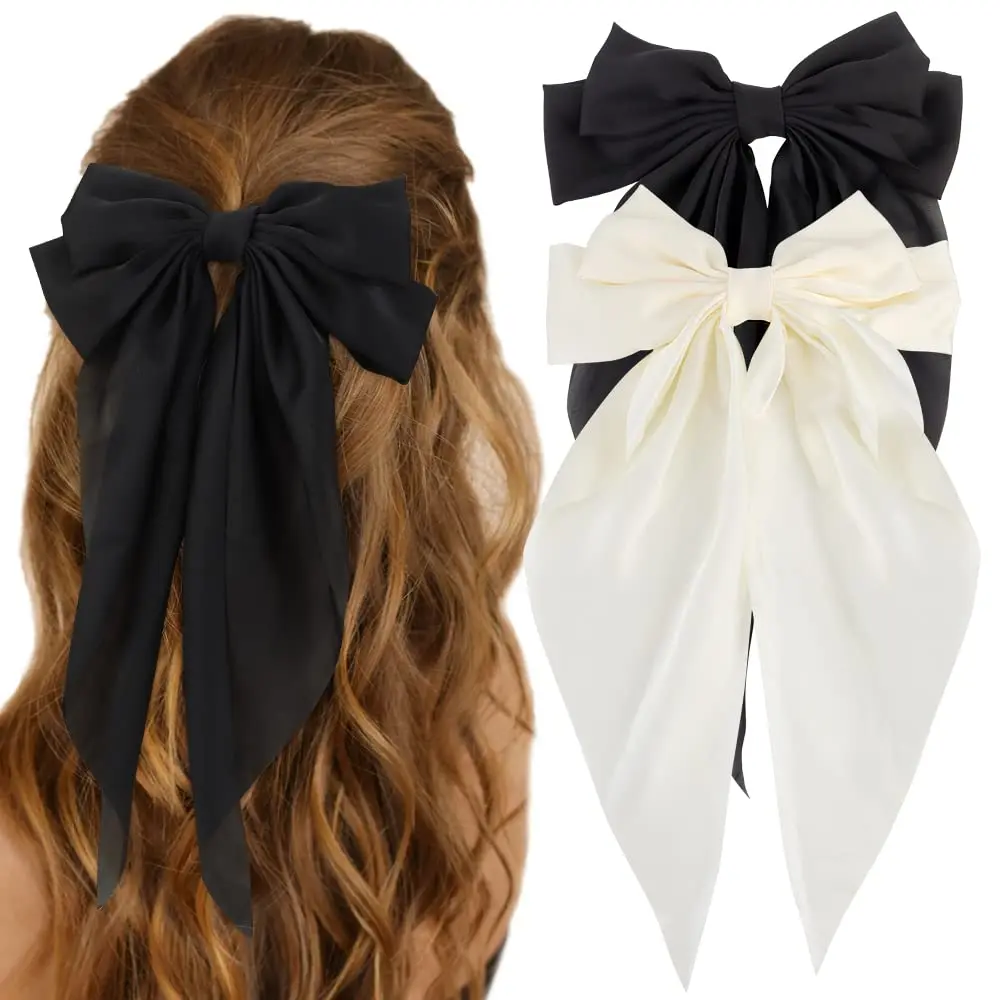 Hair Bows for Women Girls 2 PCS Hair Ribbon Bow Hair Clips with Long Tails Vintage Hair Accessories for Women