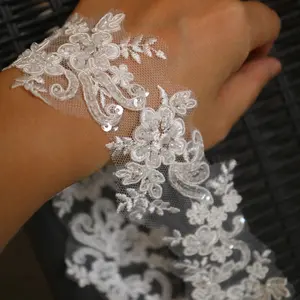 6cm*2yards Ivory White Luxury Beaded Embroidery Flower lace Appliques for Wedding Dresses Rhinestone Applique Patches Embroidery lace parches ropa (Off White Color)…