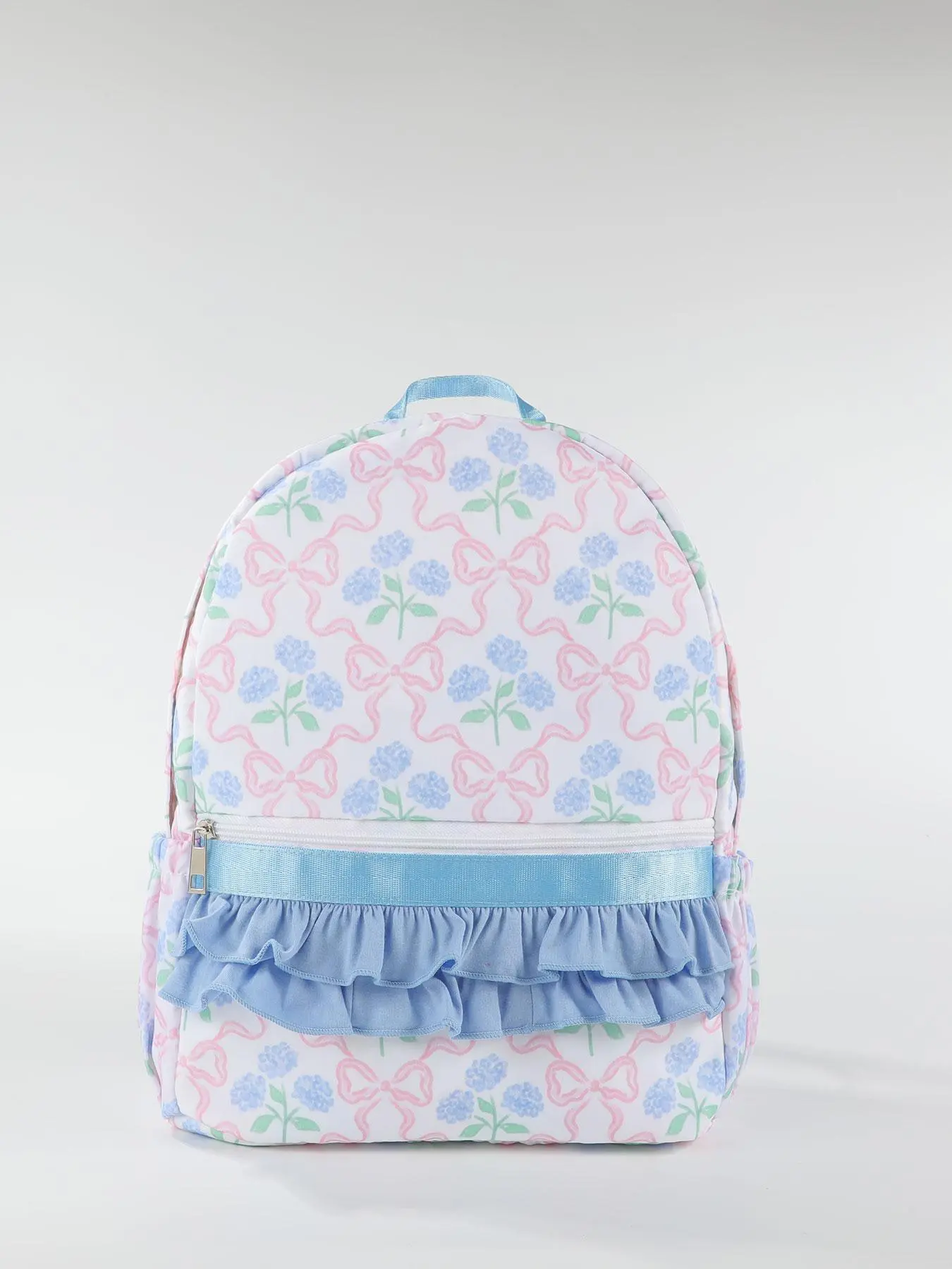 Floral & Bow Pattern Ruched Design Backpack, Casual Large Capacity Backpack for Women & Girls, Fashionable Backpack for Daily Use, Cute Versatile Backpack, Casual Printed Backpack
