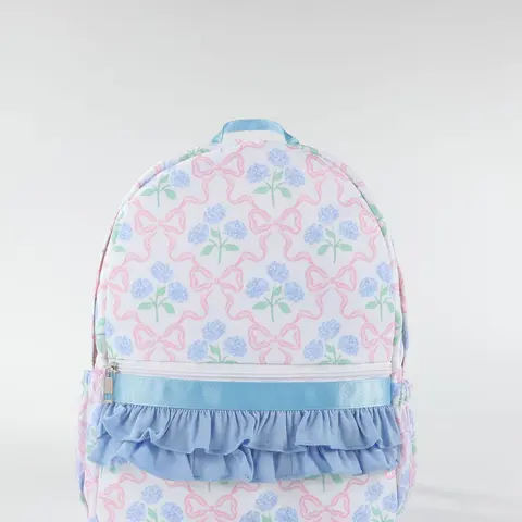 Floral & Bow Pattern Ruched Design Backpack, Casual Large Capacity Backpack for Women & Girls, Fashionable Backpack for Daily Use, Cute Versatile Backpack, Casual Backpacks